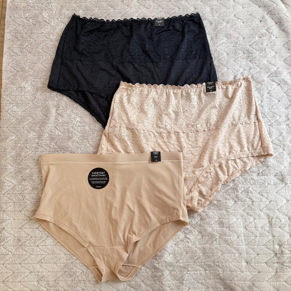 Torrid Plus Size 3 3X High Waist Brief Panty Bundle Lace Everyday Smoothing 3PK